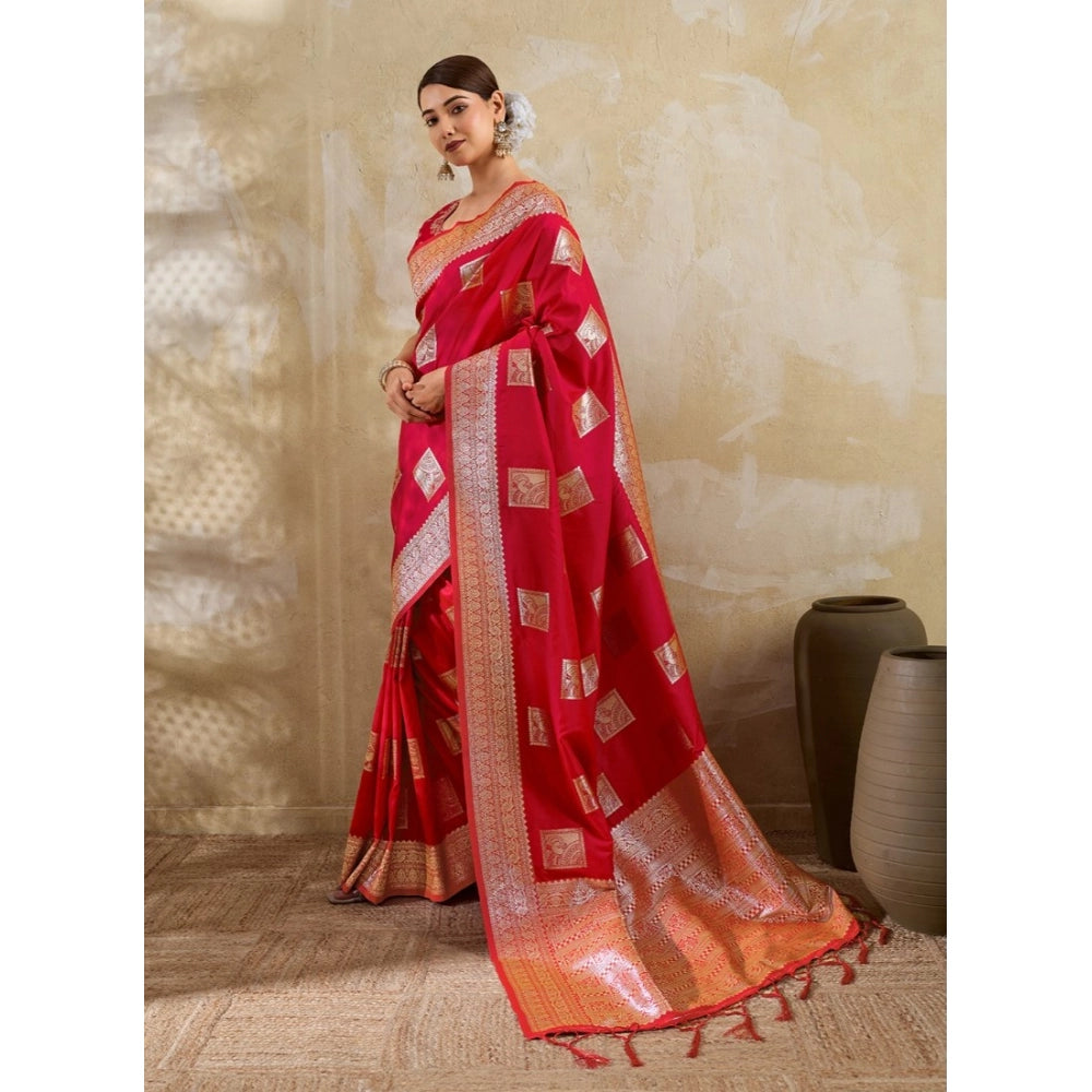 Women's Silk Blend Printed Saree With Unstitched Blouse 5.5 Mtr (Red)