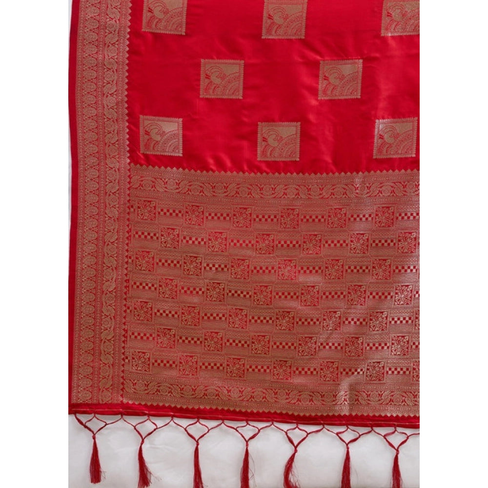 Women's Silk Blend Printed Saree With Unstitched Blouse 5.5 Mtr (Red)