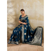 Women's Silk Blend Printed Saree With Unstitched Blouse 5.5 Mtr (Teal Blue)