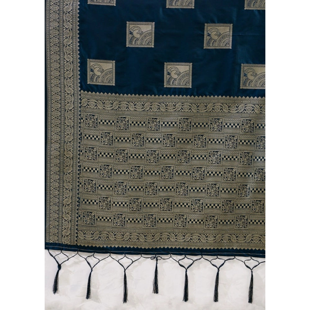 Women's Silk Blend Printed Saree With Unstitched Blouse 5.5 Mtr (Teal Blue)