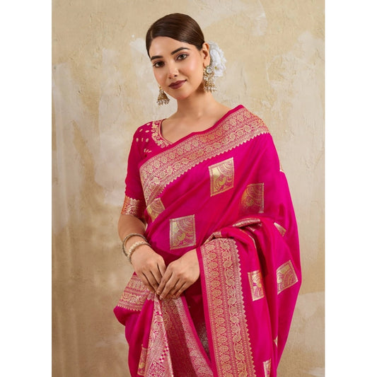 Women's Silk Blend Printed Saree With Unstitched Blouse 5.5m (Magenta)