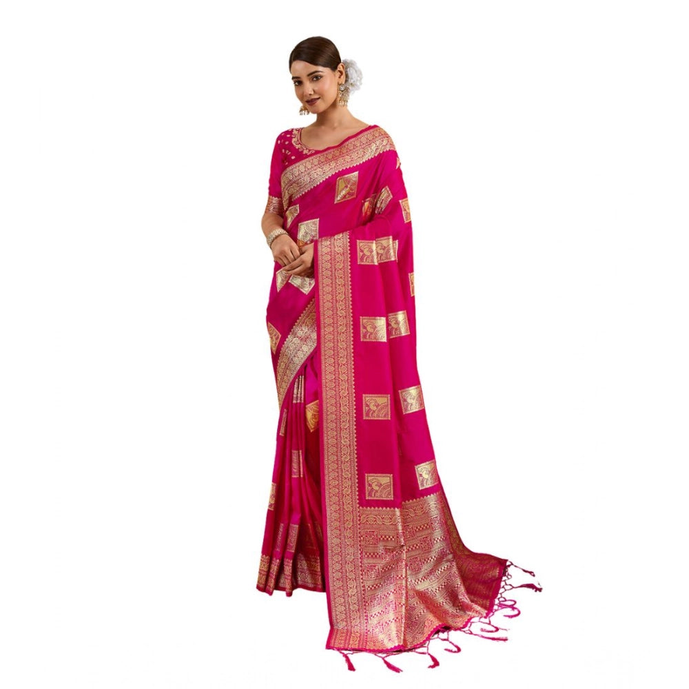 Women's Silk Blend Printed Saree With Unstitched Blouse 5.5 Mtr (Magenta)