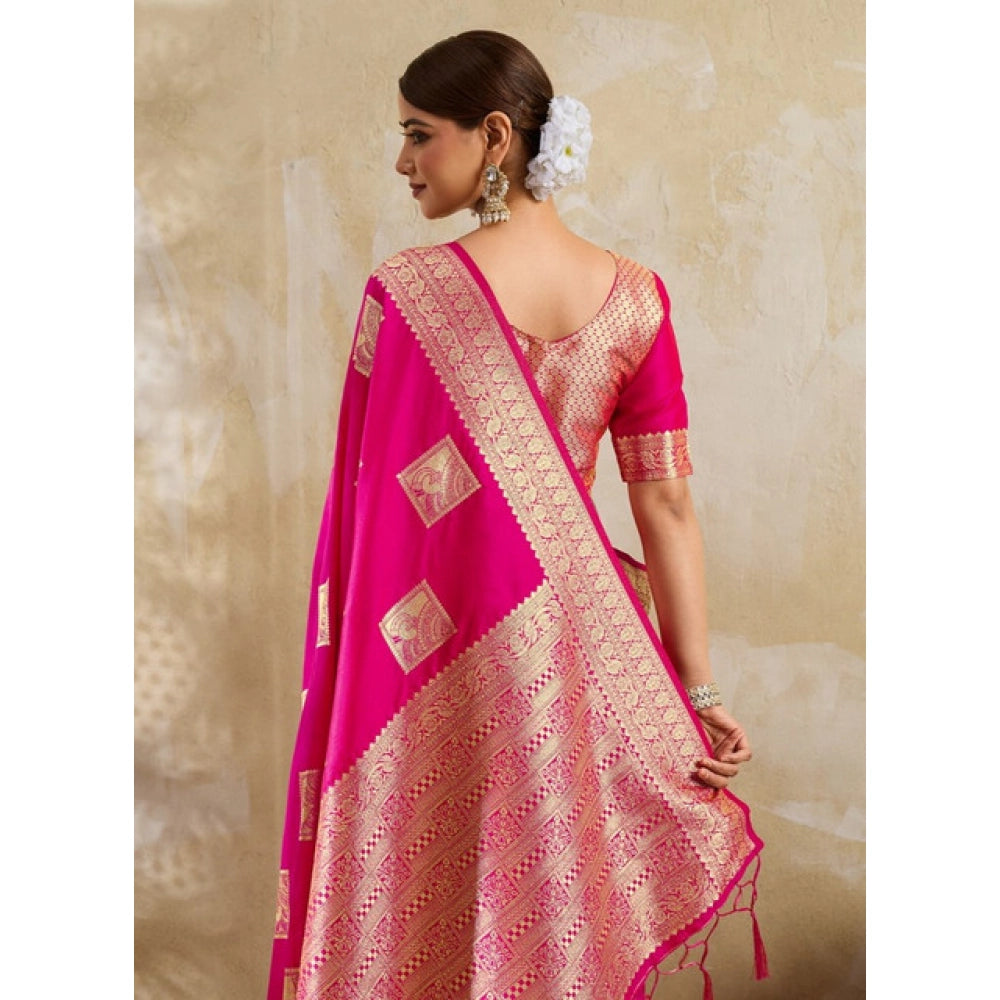 Women's Silk Blend Printed Saree With Unstitched Blouse 5.5 Mtr (Magenta)