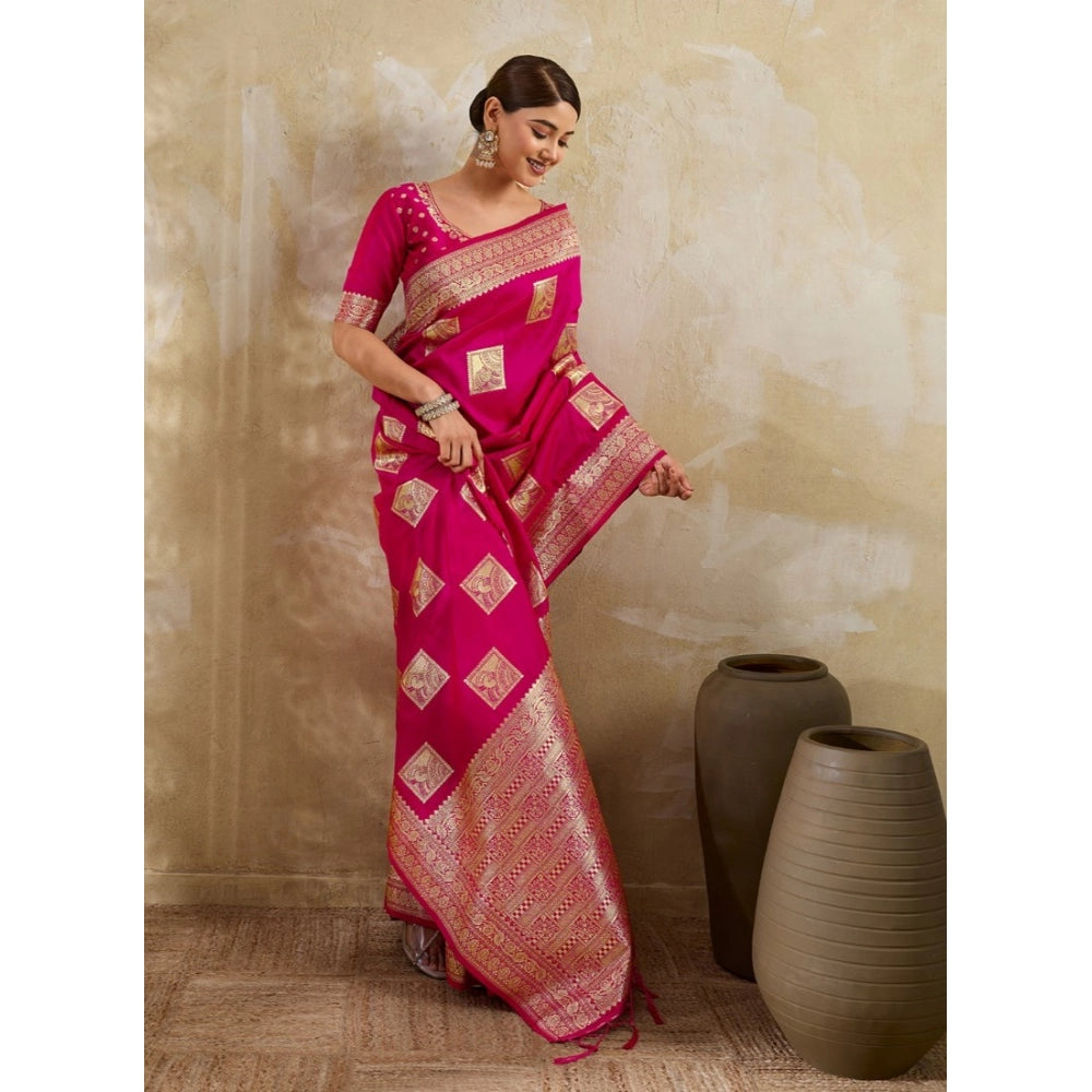 Women's Silk Blend Printed Saree With Unstitched Blouse 5.5 Mtr (Magenta)