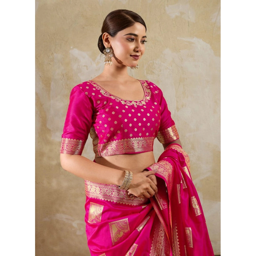Women's Silk Blend Printed Saree With Unstitched Blouse 5.5 Mtr (Magenta)