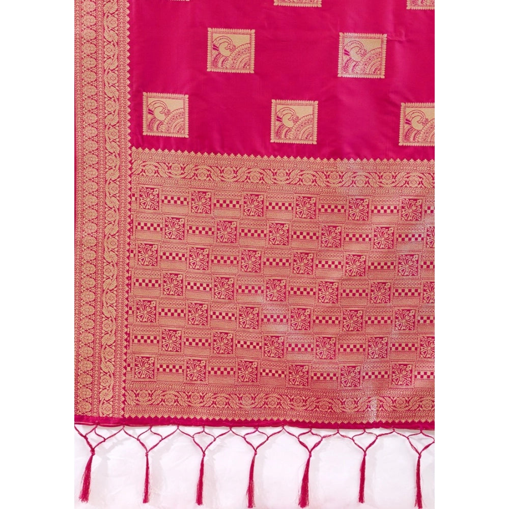 Women's Silk Blend Printed Saree With Unstitched Blouse 5.5 Mtr (Magenta)