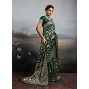 Women's Silk Blend Printed Saree With Unstitched Blouse 5.5 Mtr (Bottel Green)