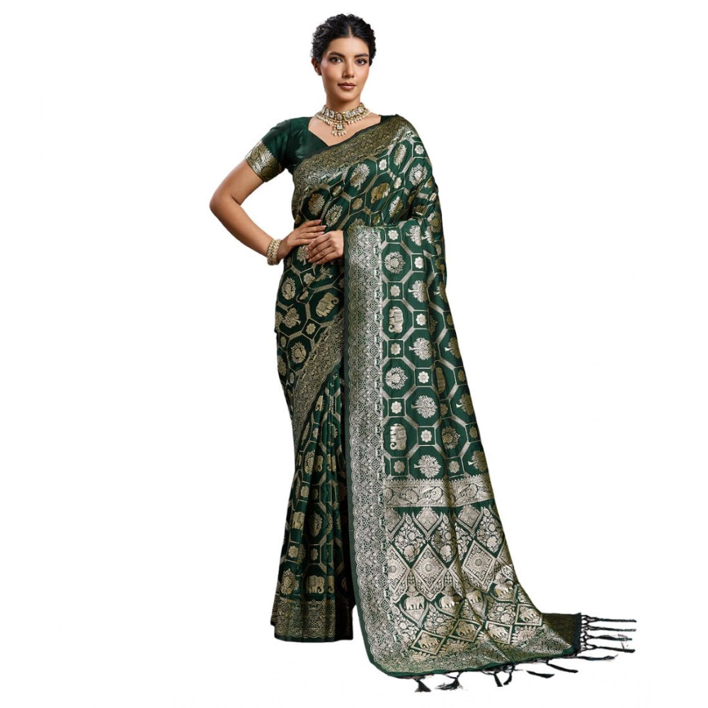 Women's Silk Blend Printed Saree With Unstitched Blouse 5.5 Mtr (Bottel Green)
