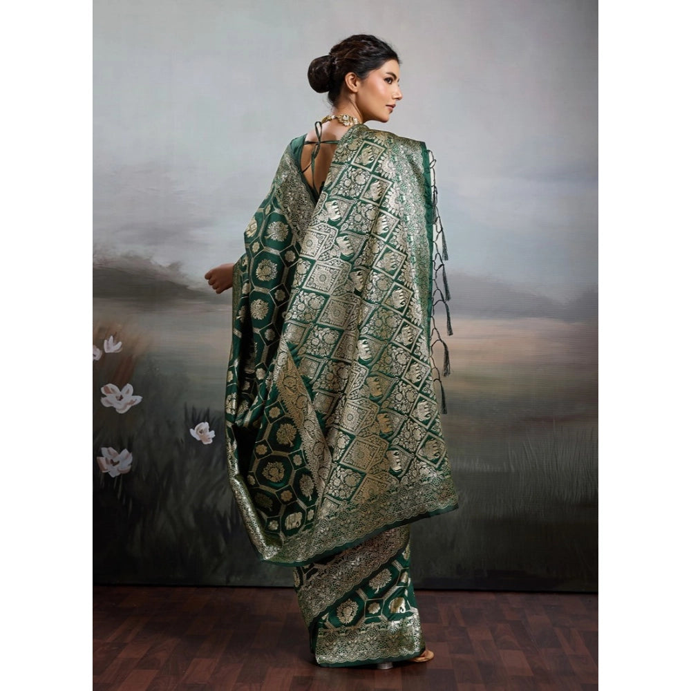 Women's Silk Blend Printed Saree With Unstitched Blouse 5.5 Mtr (Bottel Green)