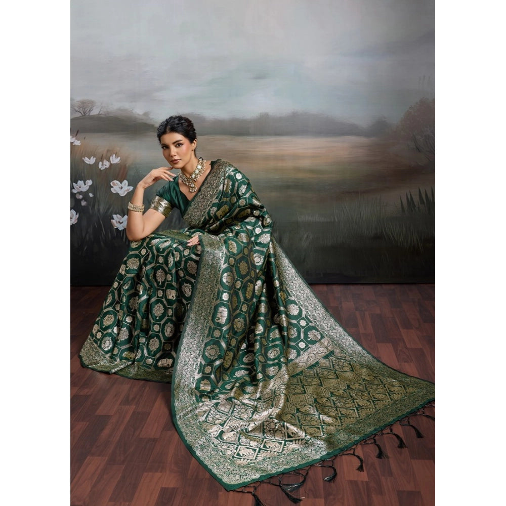 Women's Silk Blend Printed Saree With Unstitched Blouse 5.5 Mtr (Bottel Green)