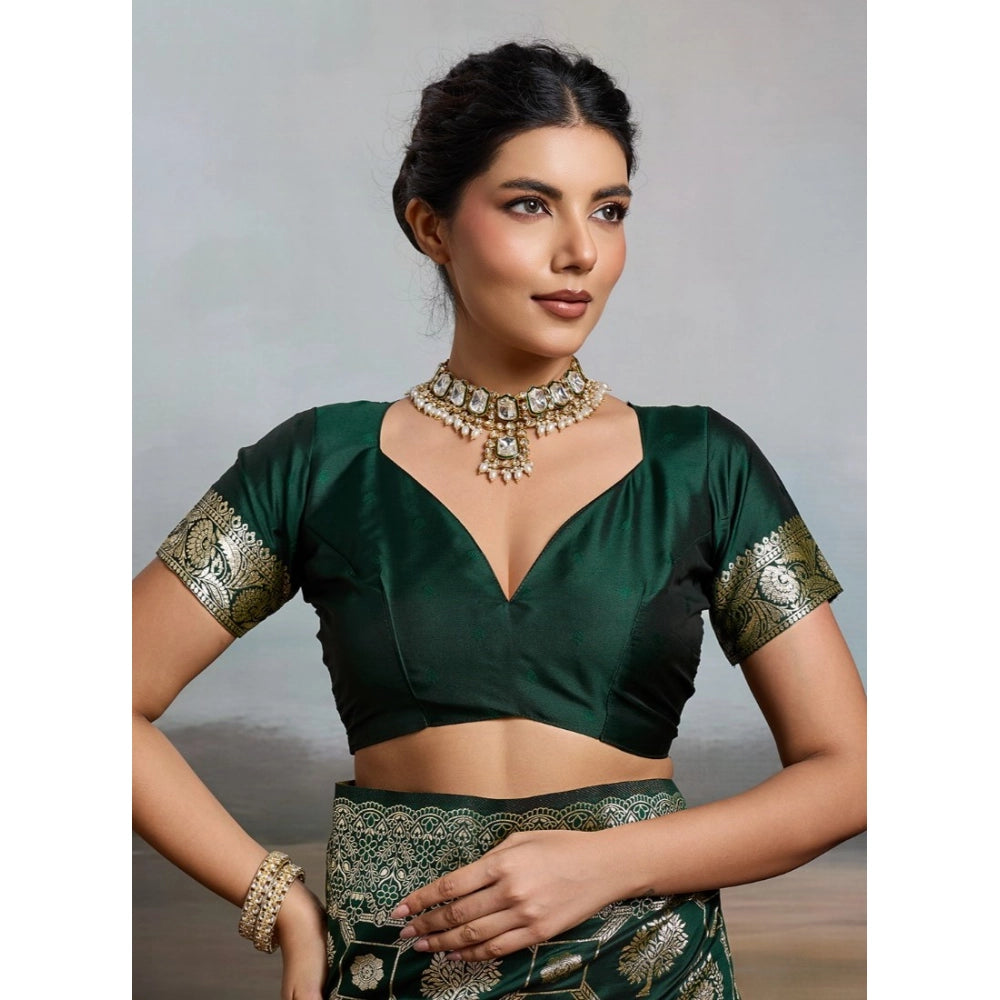 Women's Silk Blend Printed Saree With Unstitched Blouse 5.5 Mtr (Bottel Green)