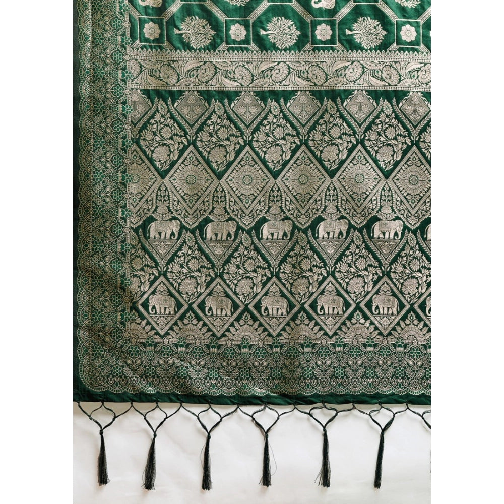 Women's Silk Blend Printed Saree With Unstitched Blouse 5.5 Mtr (Bottel Green)