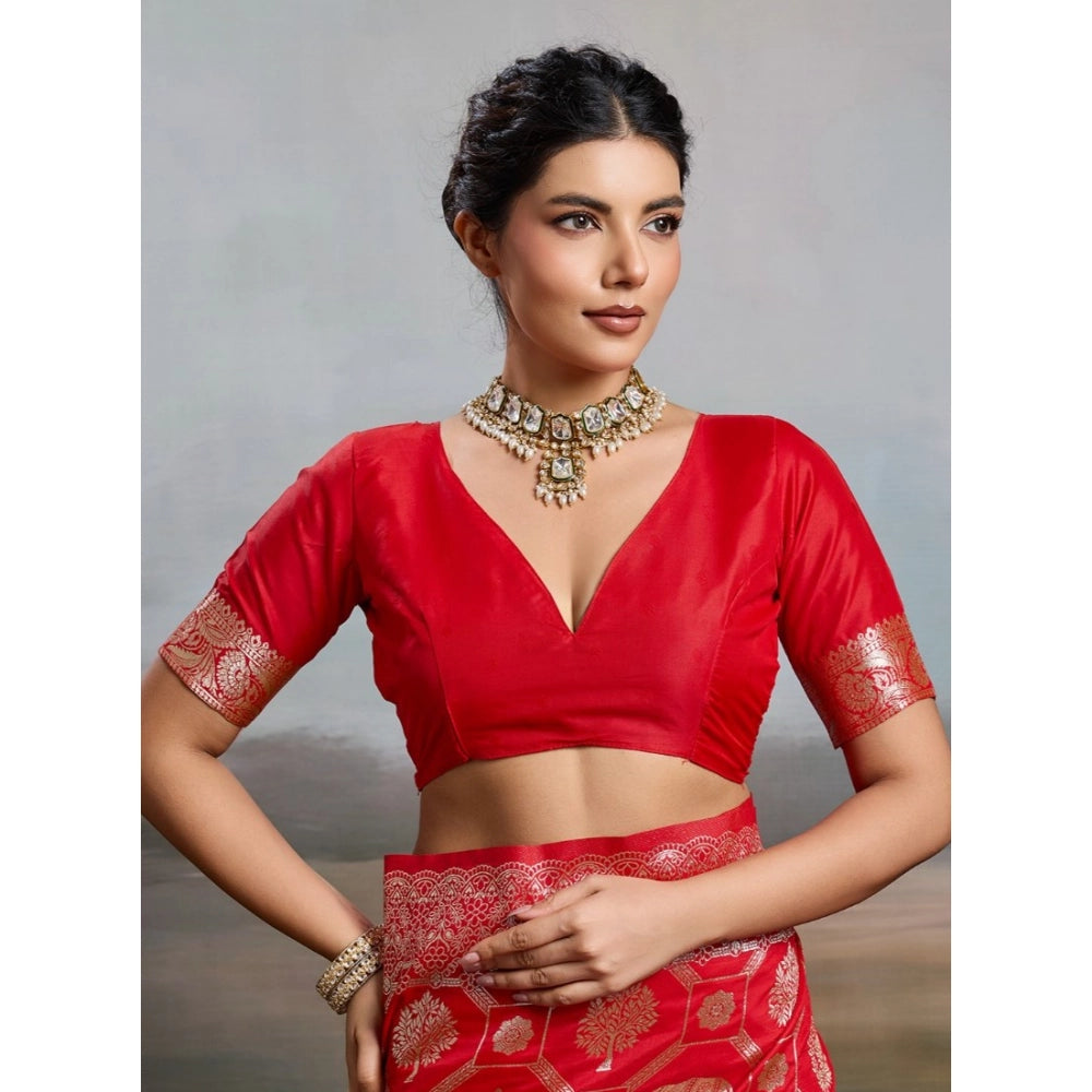 Women's Silk Blend Printed Saree With Unstitched Blouse 5.5 Mtr (Red)
