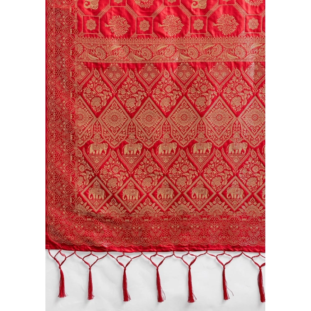 Women's Silk Blend Printed Saree With Unstitched Blouse 5.5 Mtr (Red)