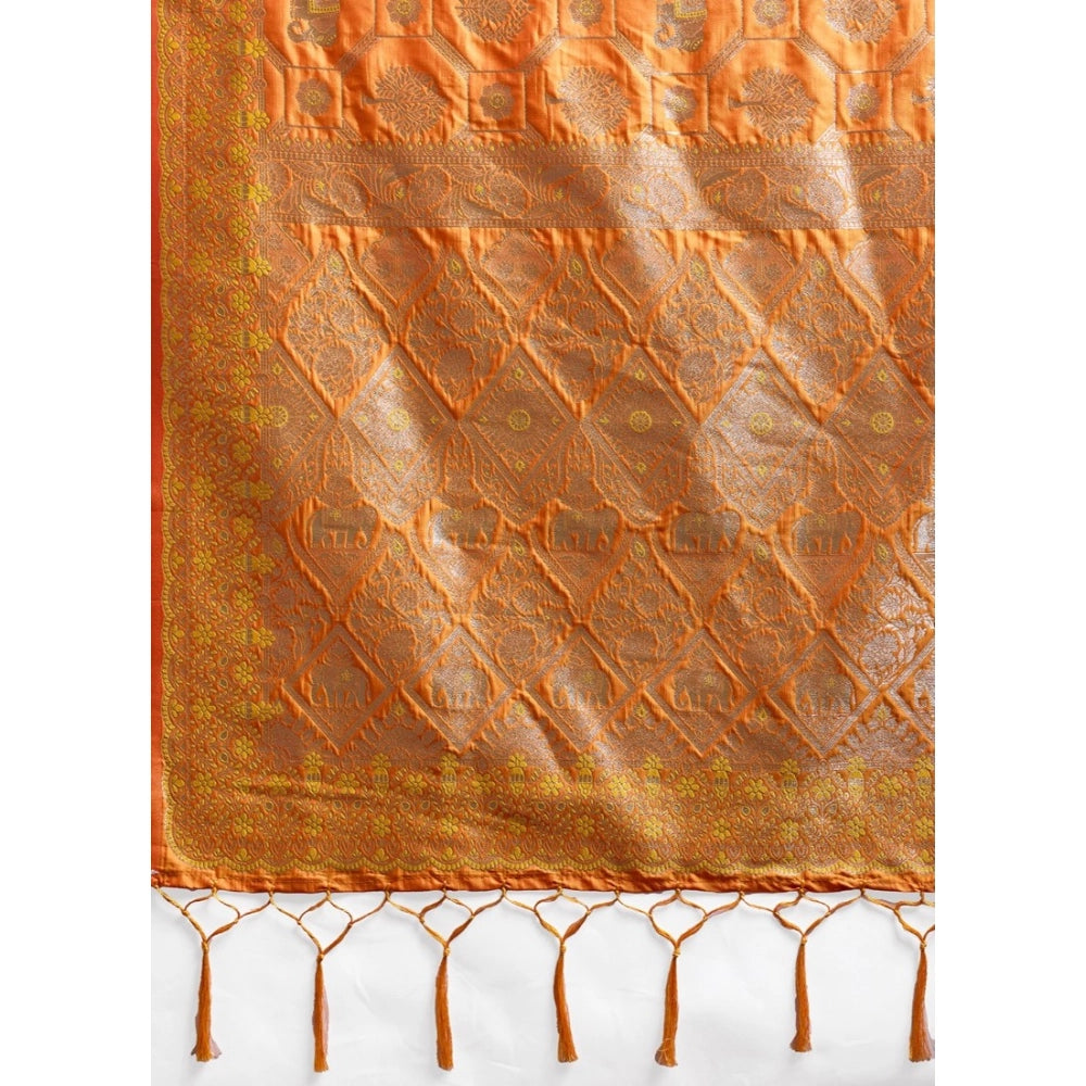 Women's Silk Blend Printed Saree With Unstitched Blouse 5.5 Mtr (Orange)