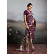 Women's Silk Blend Printed Saree With Unstitched Blouse 5.5 Mtr (Wine)