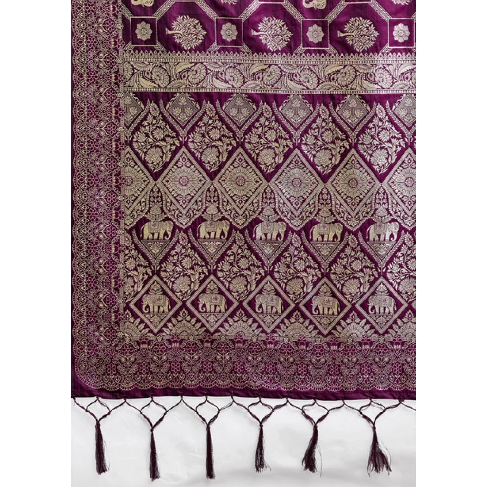 Women's Silk Blend Printed Saree With Unstitched Blouse 5.5 Mtr (Wine)