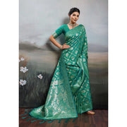 Women's Silk Blend Printed Saree With Unstitched Blouse 5.5 Mtr (Rama Green)