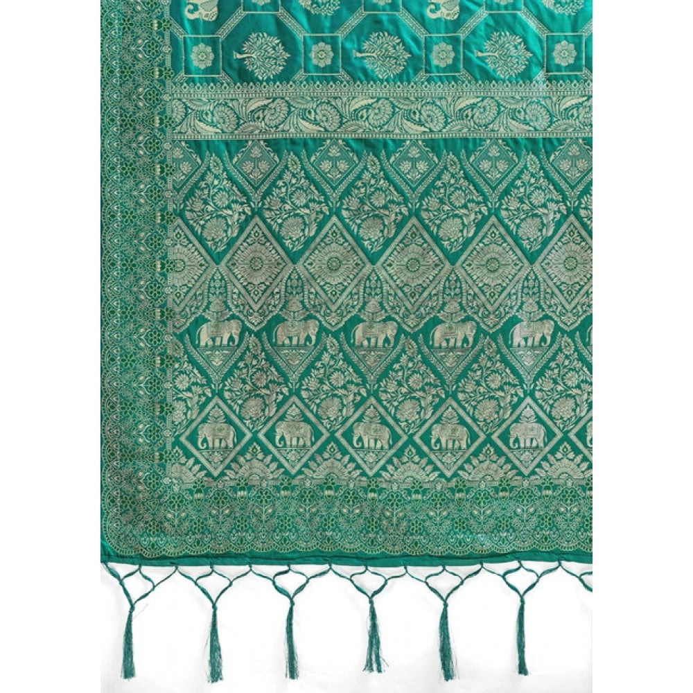 Women's Silk Blend Printed Saree With Unstitched Blouse 5.5 Mtr (Rama Green)