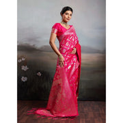 Women's Silk Blend Printed Saree With Unstitched Blouse 5.5 Mtr (Pink)