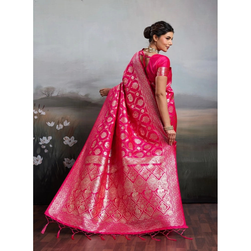 Women's Silk Blend Printed Saree With Unstitched Blouse 5.5 Mtr (Pink)