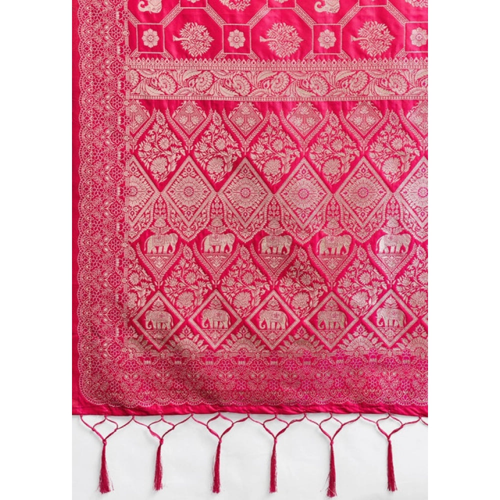 Women's Silk Blend Printed Saree With Unstitched Blouse 5.5 Mtr (Pink)