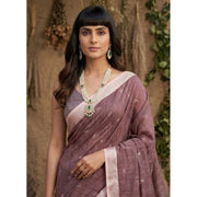 Women's Linen Cotton Printed Saree With Unstitched Blouse 5.5 Mtr (Purple)
