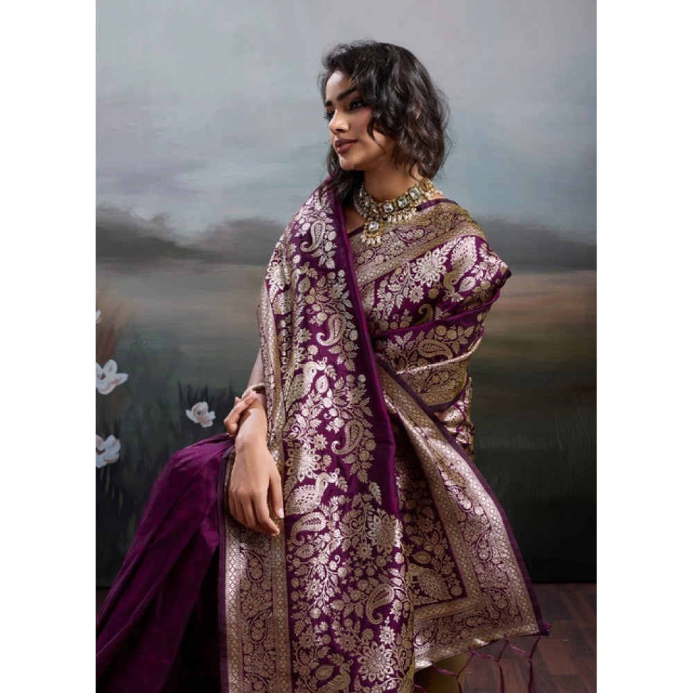 Women's Silk Blend Printed Saree With Unstitched Blouse 5.5 Mtr (Wine)