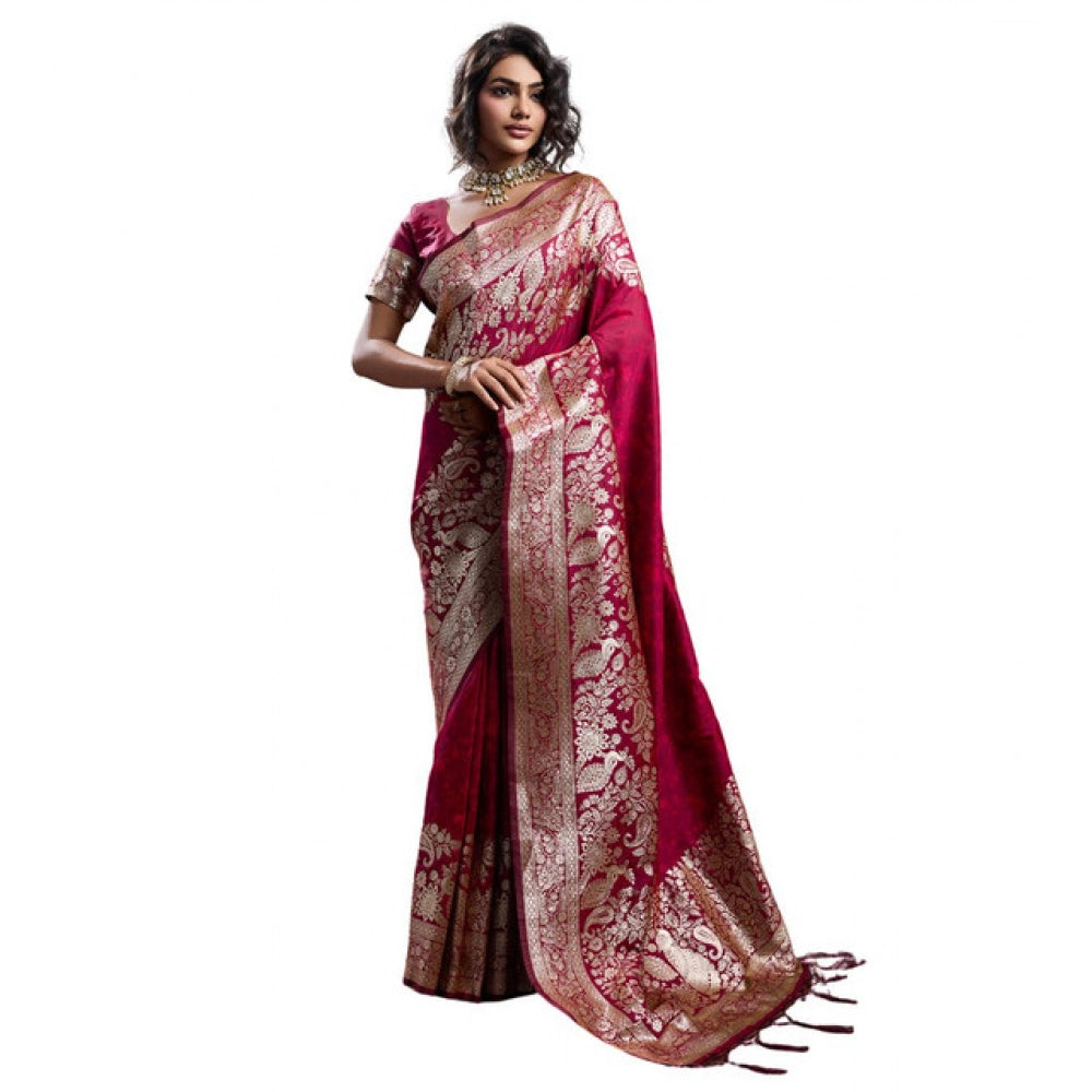 Women's Silk Blend Printed Saree With Unstitched Blouse 5.5 Mtr (Maroon)