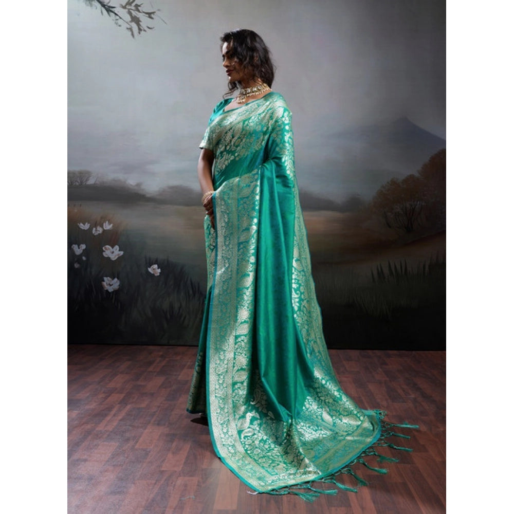 Women's Silk Blend Printed Saree With Unstitched Blouse 5.5 Mtr (Teal Green)