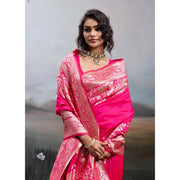 Women's Silk Blend Printed Saree With Unstitched Blouse 5.5 Mtr (Pink)