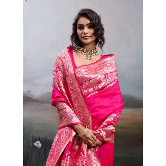 Women's Silk Blend Printed Saree With Unstitched Blouse 5.5m (Pink)