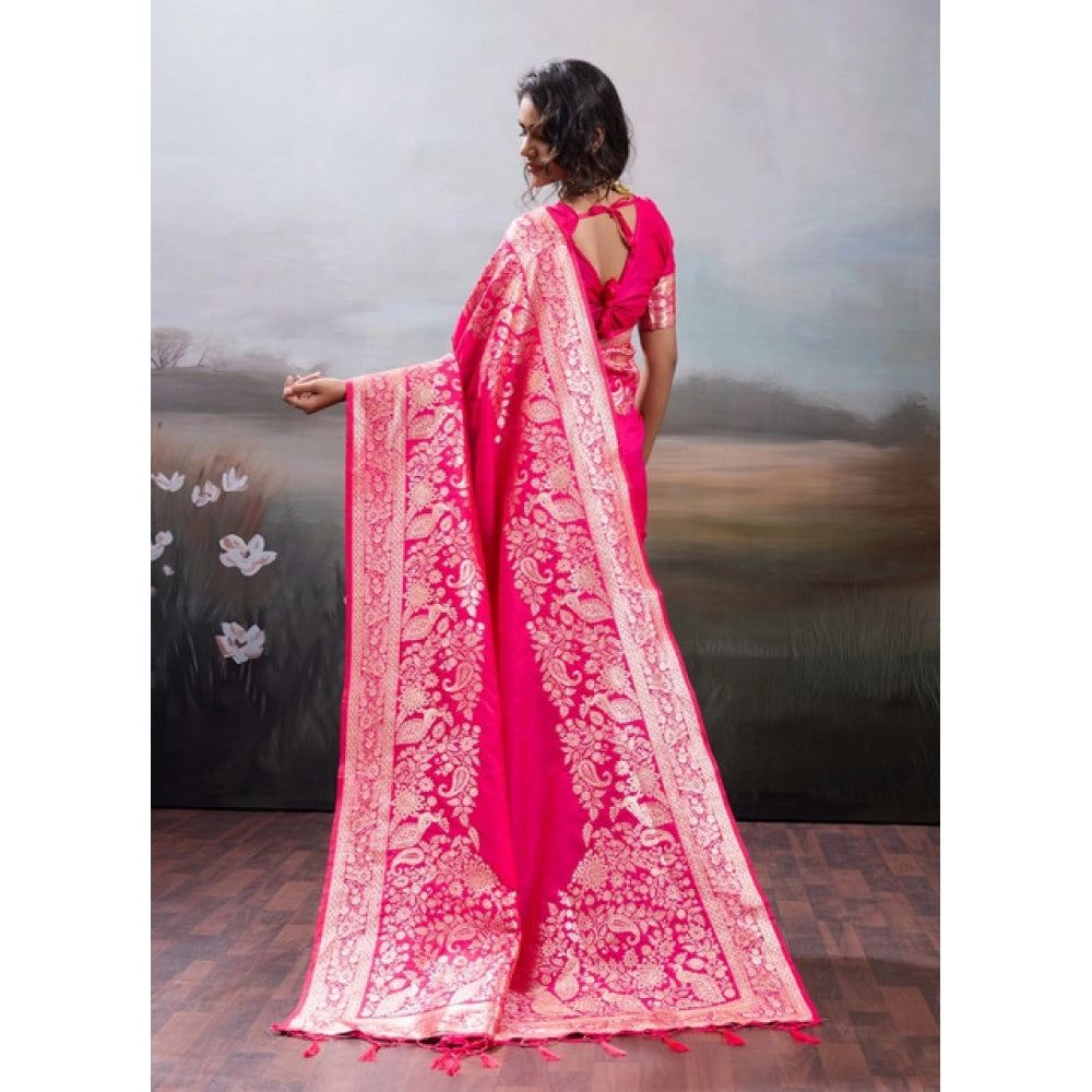 Women's Silk Blend Printed Saree With Unstitched Blouse 5.5 Mtr (Pink)