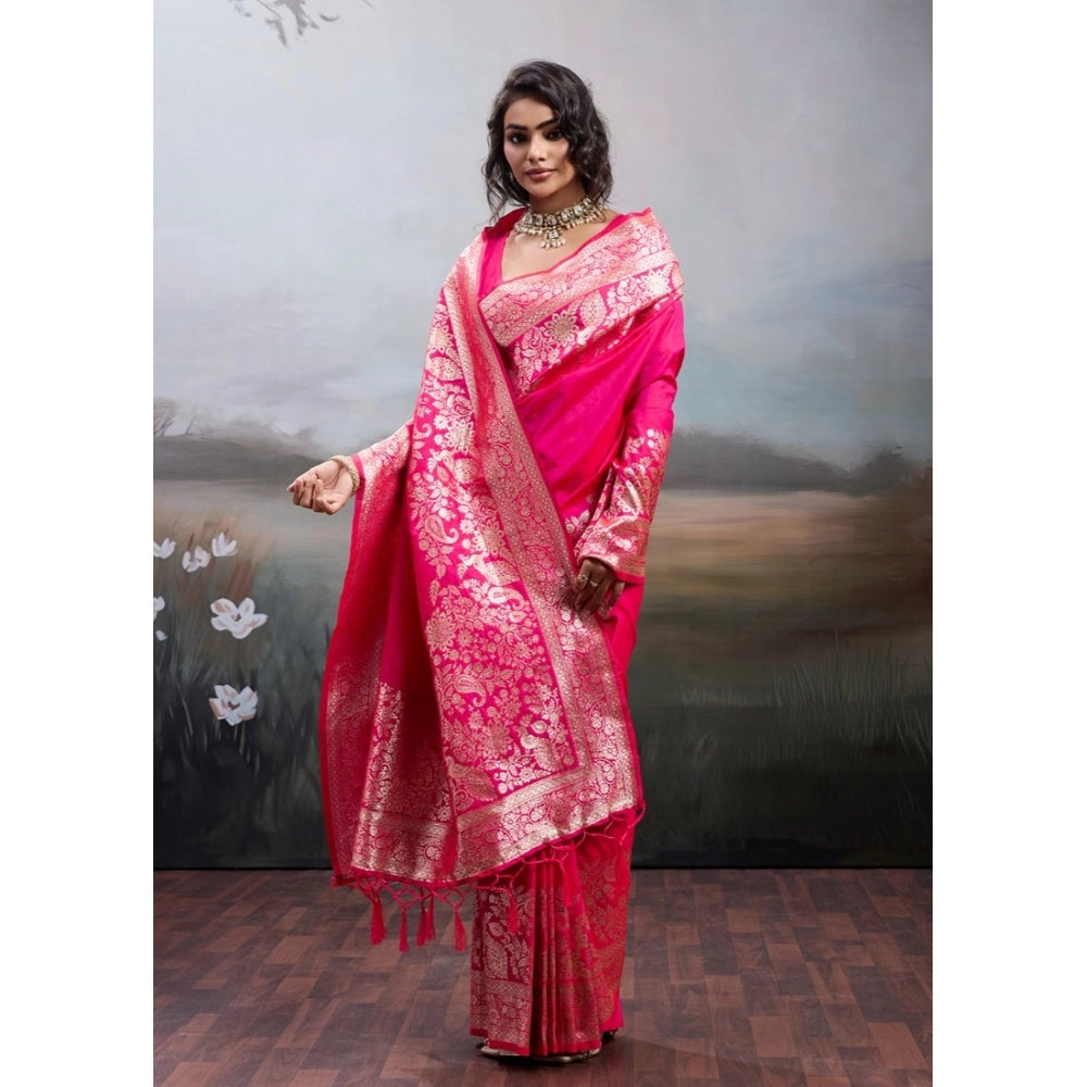 Women's Silk Blend Printed Saree With Unstitched Blouse 5.5 Mtr (Pink)