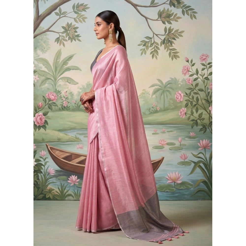 Women's Tissue Silk Solid Saree With Unstitched Blouse 5.5 Mtr (Baby Pink)