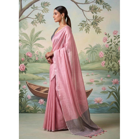 Women's Tissue Silk Solid Saree With Unstitched Blouse 5.5m (Baby Pink)