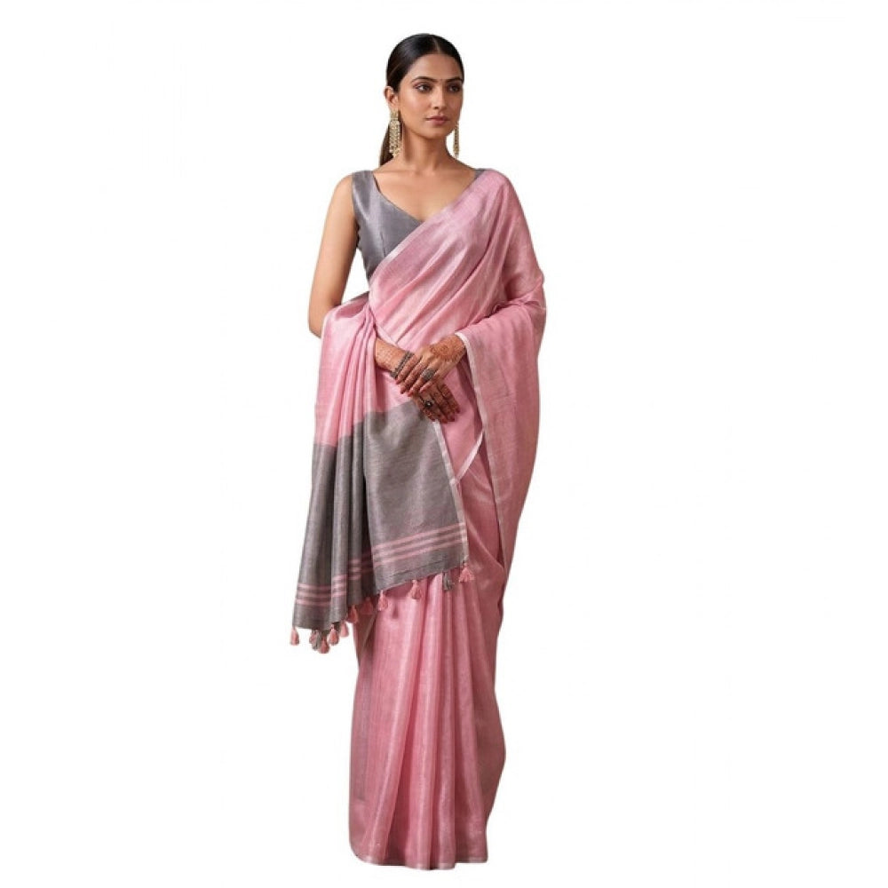 Women's Tissue Silk Solid Saree With Unstitched Blouse 5.5 Mtr (Baby Pink)