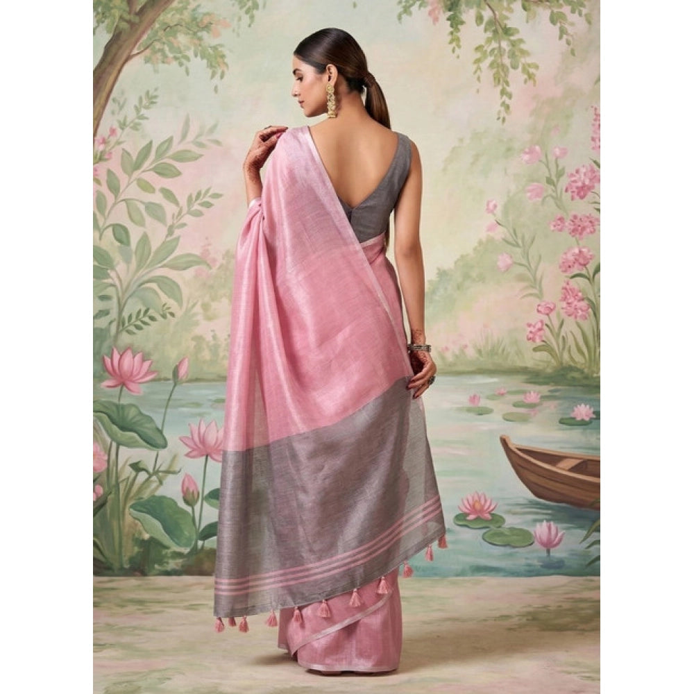 Women's Tissue Silk Solid Saree With Unstitched Blouse 5.5 Mtr (Baby Pink)