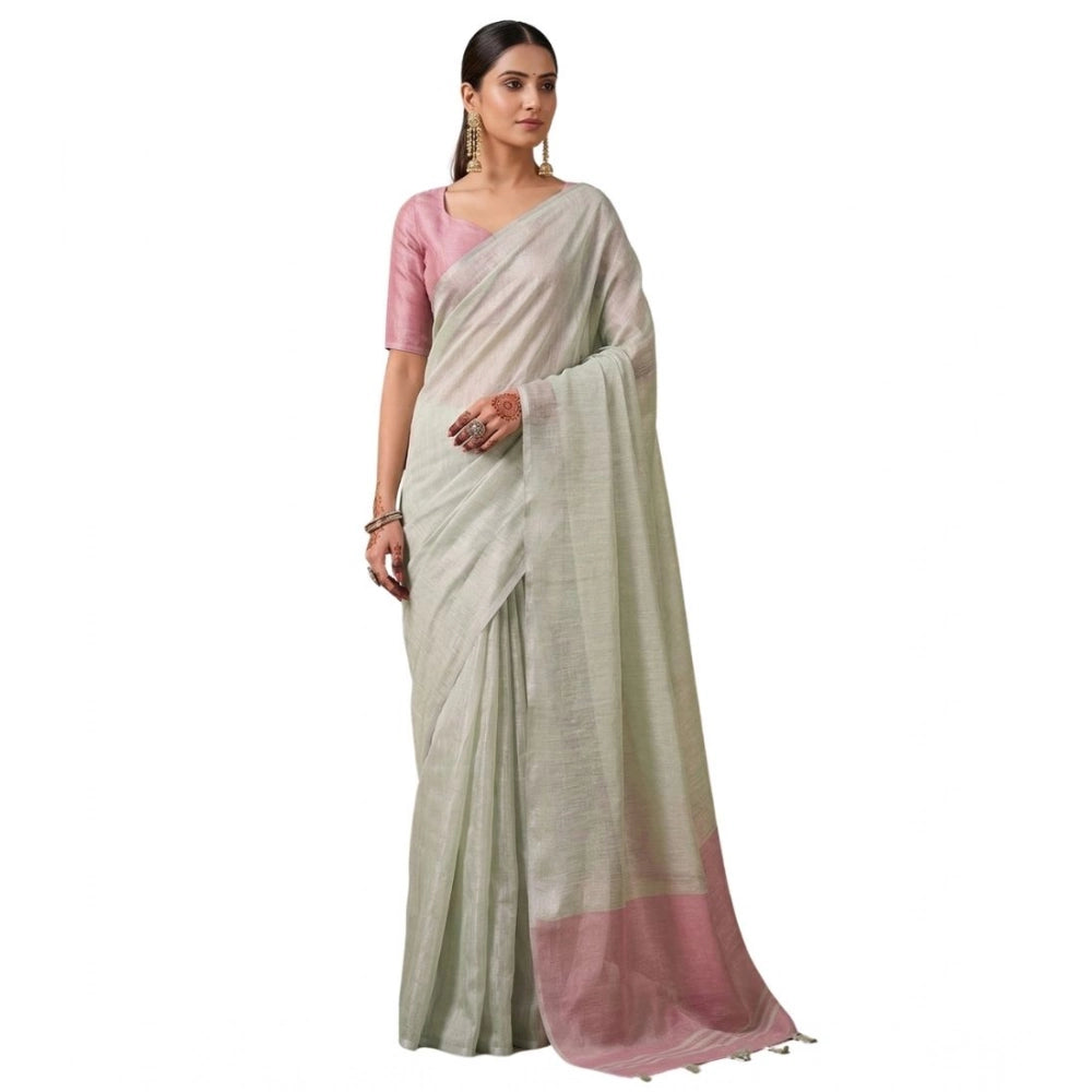 Women's Tissue Silk Solid Saree With Unstitched Blouse 5.5 Mtr (Silver)