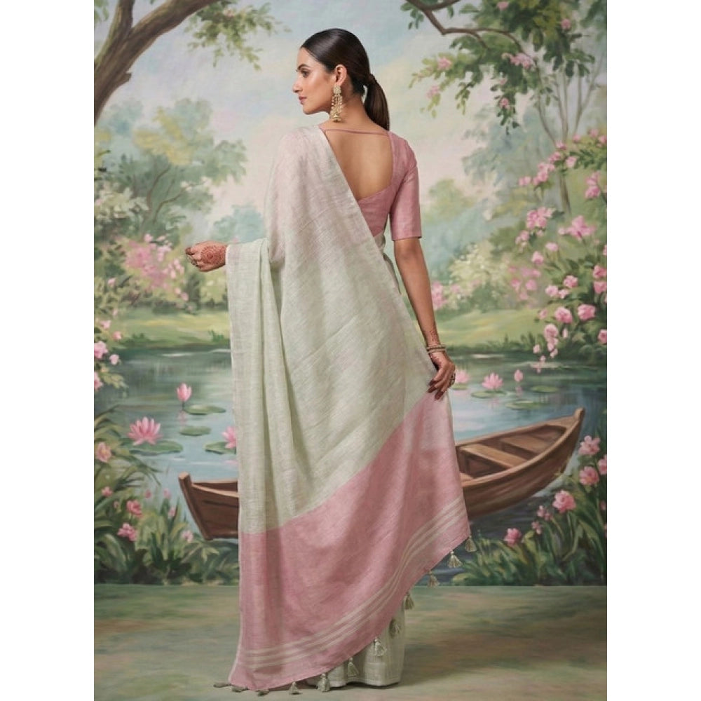 Women's Tissue Silk Solid Saree With Unstitched Blouse 5.5 Mtr (Silver)
