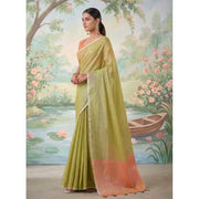 Women's Tissue Silk Solid Saree With Unstitched Blouse 5.5 Mtr (Green)