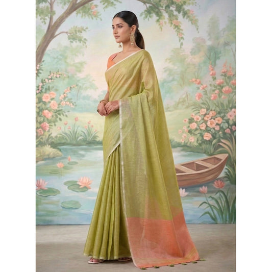 Women's Tissue Silk Solid Saree With Unstitched Blouse 5.5m (Green)