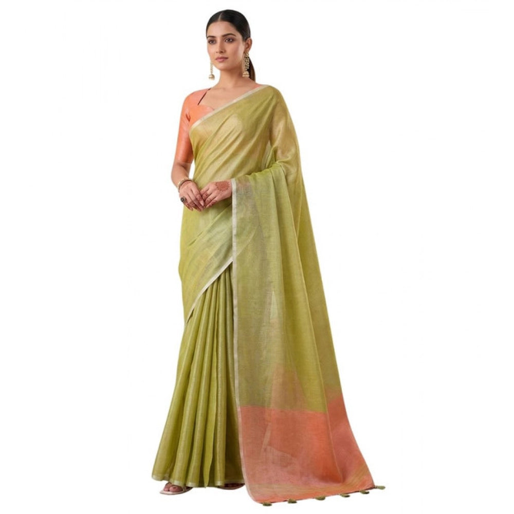 Women's Tissue Silk Solid Saree With Unstitched Blouse 5.5 Mtr (Green)