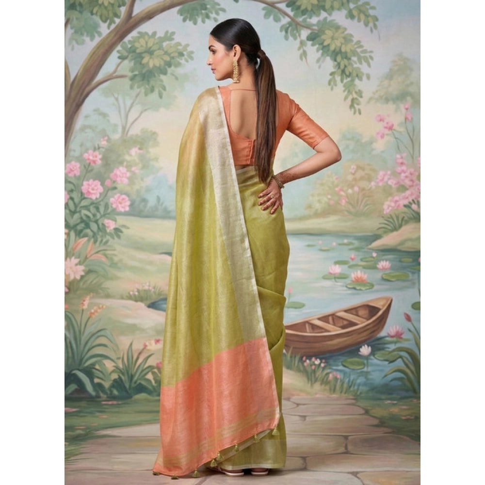 Women's Tissue Silk Solid Saree With Unstitched Blouse 5.5 Mtr (Green)