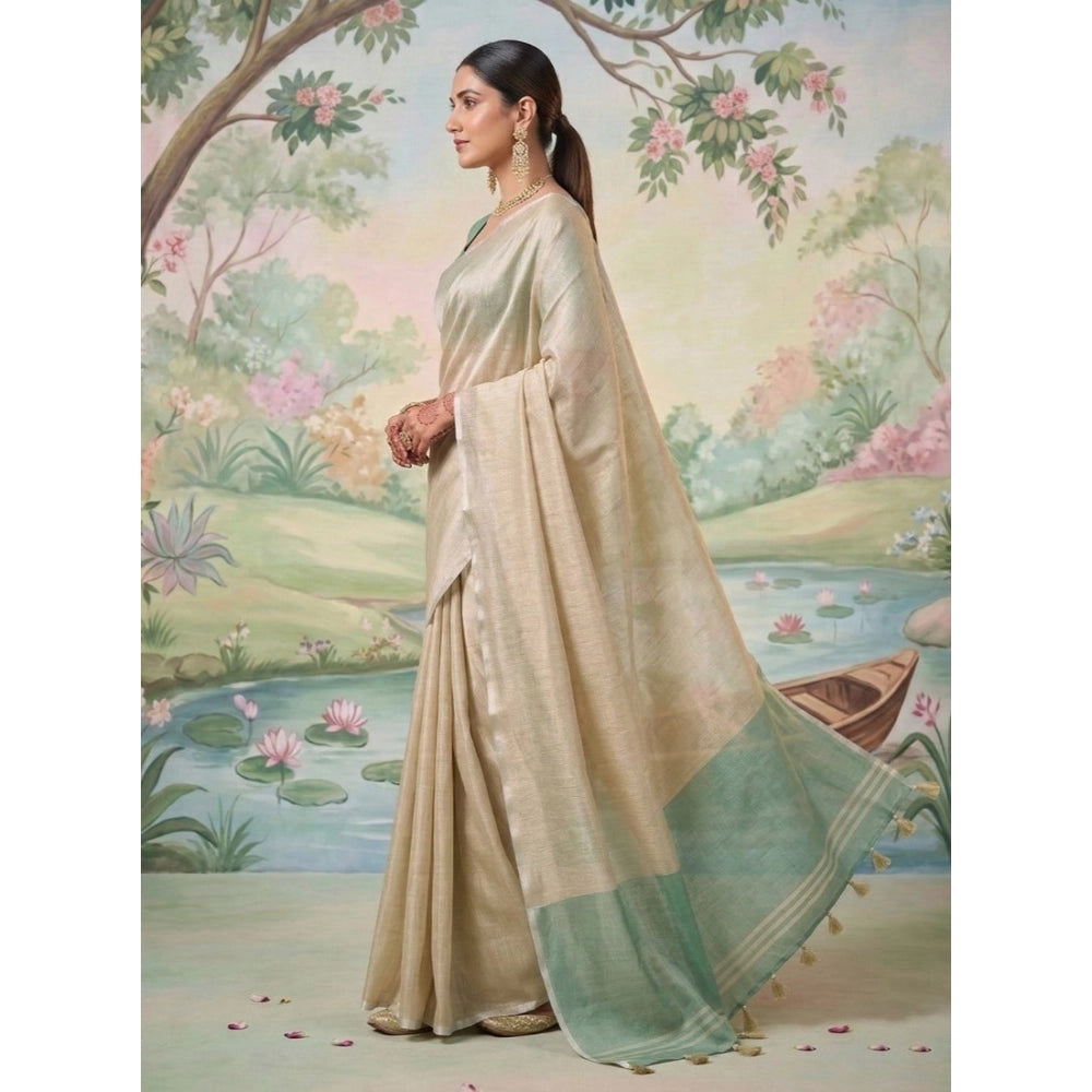 Women's Tissue Silk Solid Saree With Unstitched Blouse 5.5 Mtr (Beige)