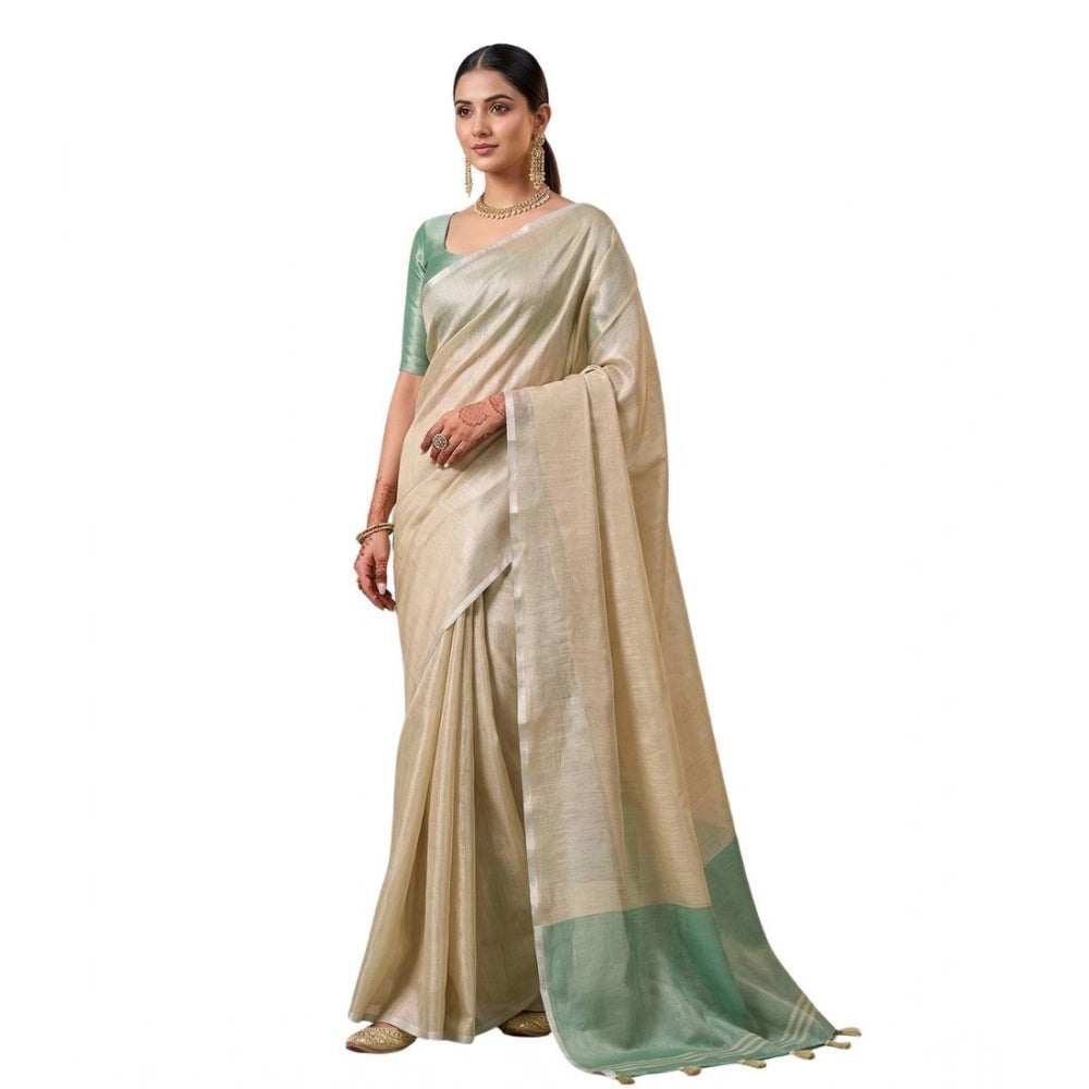 Women's Tissue Silk Solid Saree With Unstitched Blouse 5.5 Mtr (Beige)
