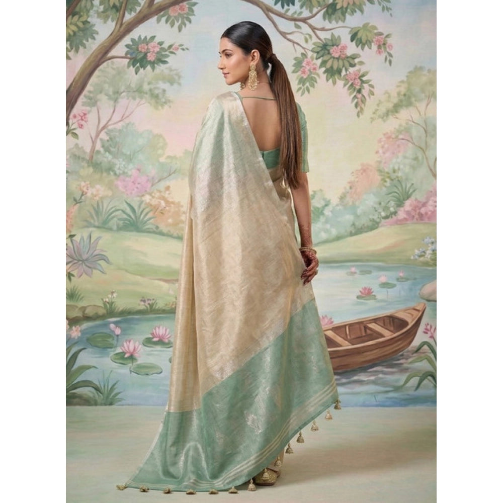 Women's Tissue Silk Solid Saree With Unstitched Blouse 5.5 Mtr (Beige)