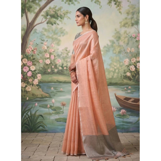 Women's Tissue Silk Solid Saree With Unstitched Blouse 5.5m (Peach)