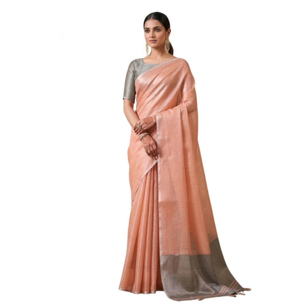 Women's Tissue Silk Solid Saree With Unstitched Blouse 5.5 Mtr (Peach)