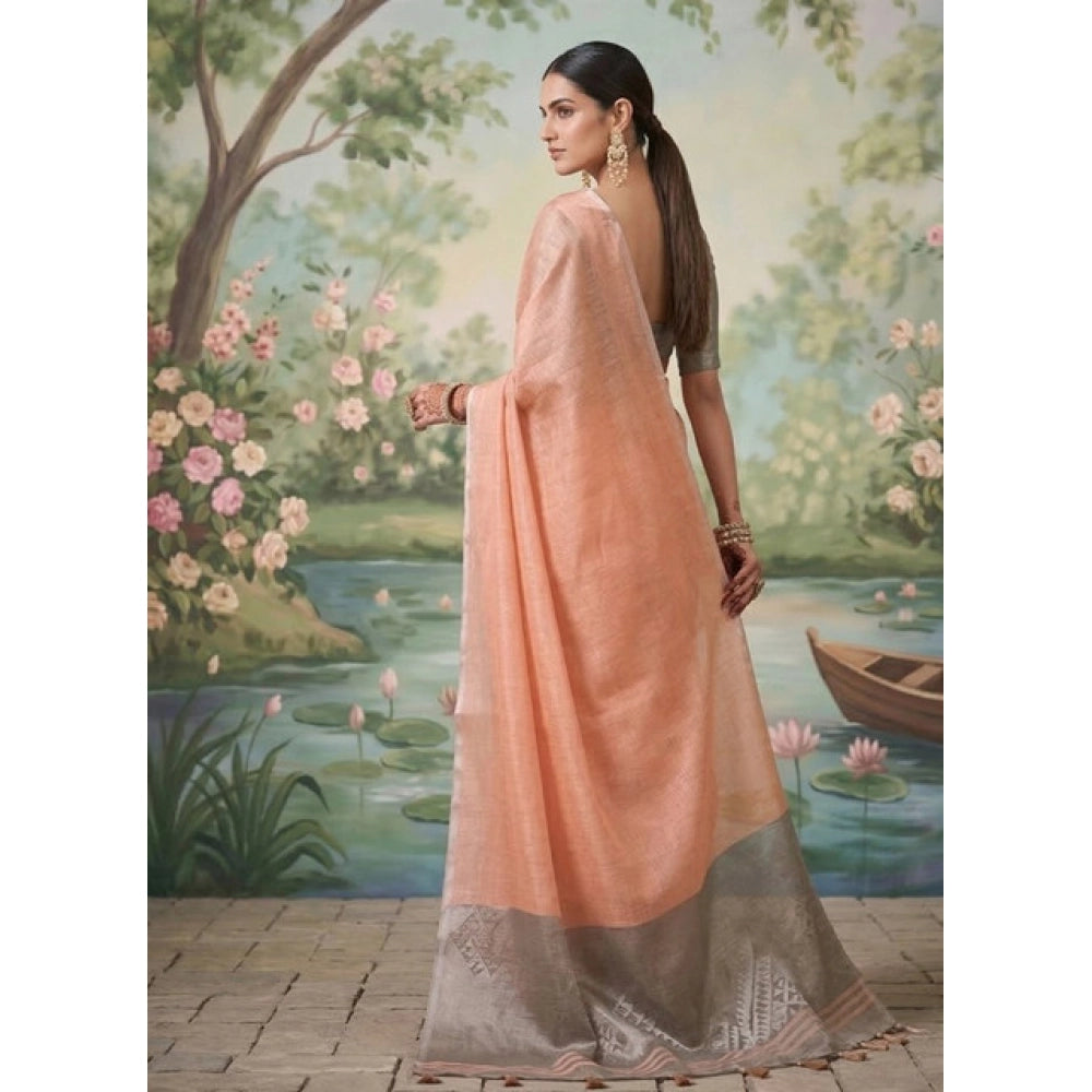Women's Tissue Silk Solid Saree With Unstitched Blouse 5.5 Mtr (Peach)